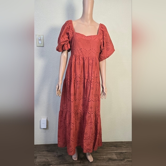 Meadow Rhodes women's maxi Orange dress balloon sleeve size Large - Picture 8 of 10